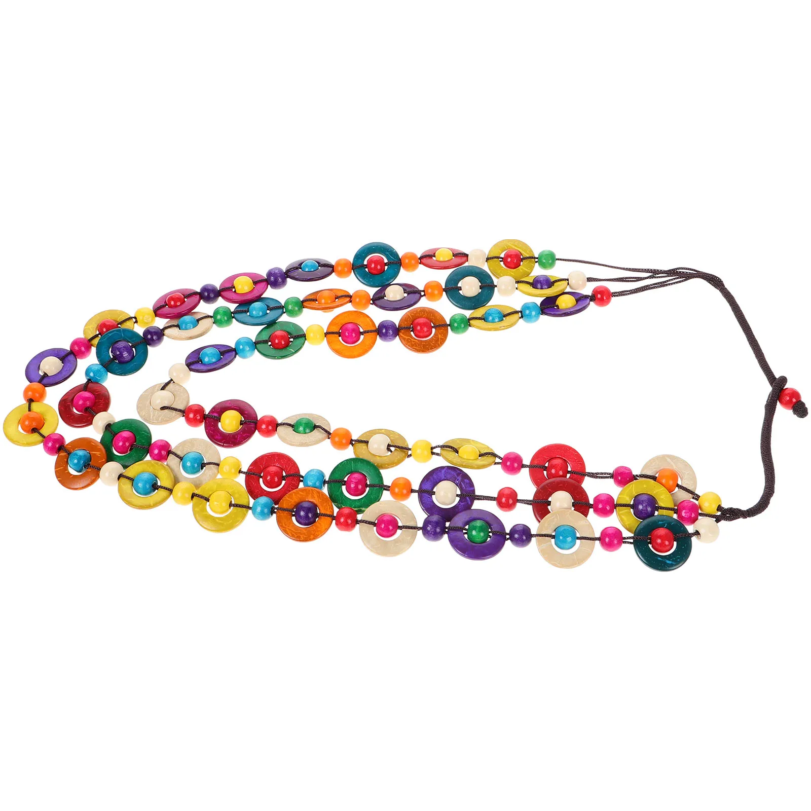

Coconut Shell Wood Bead Necklace Vintage Boho Beach Accessories Colorful Wooden Long Beaded Choker Pendant for women