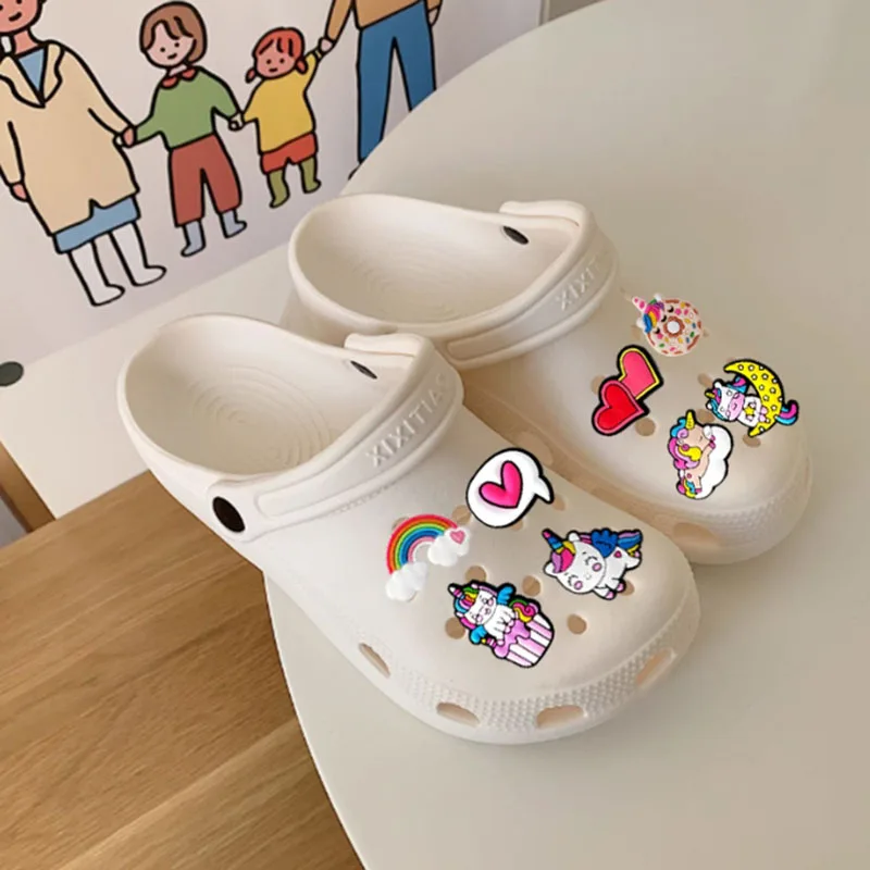 Rainbow unicorn Shoes Charms Accessories Fit Clog Backapck Wristbands Shoe Decorate Buckle Handmade jewelry Parties Kids Gifts