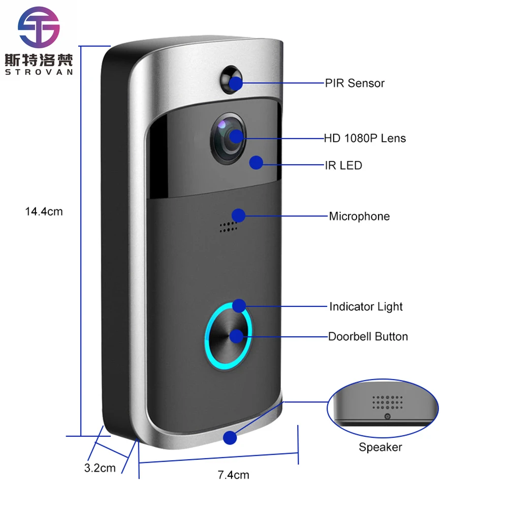 Smart Doorbell Wifi Wireless Call Intercom Door Access Control Bell Ring with Door Eye