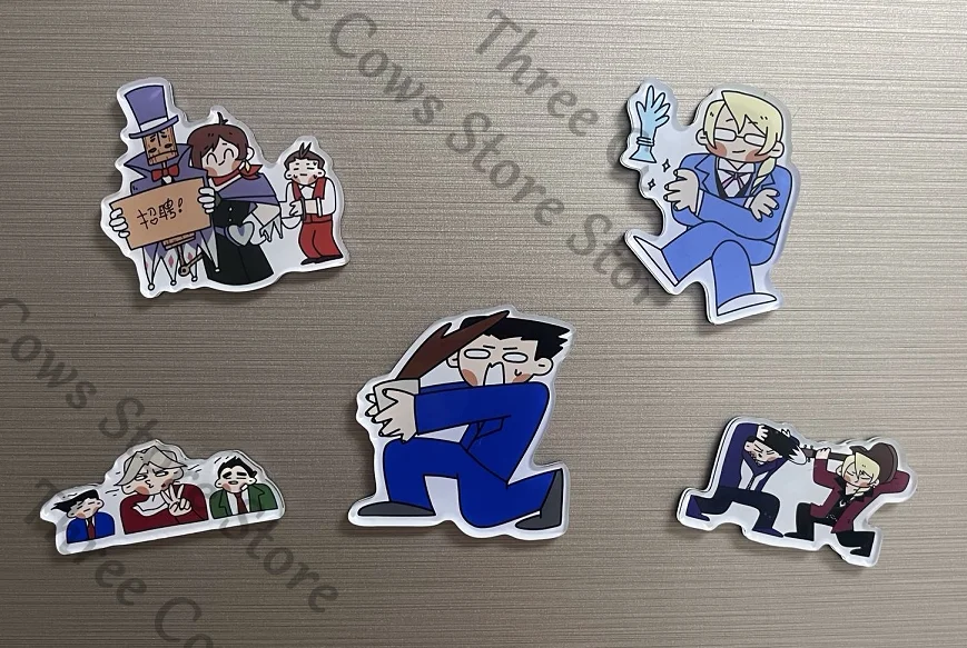 Aimants de réfrigérateur de 6 cm sur le thème de l'anime Ace Attorney (Phoenix Wright, Miles Edgeworth, Kristoph Gavin) – Cadeau idéal pour les fans de cosplay et de dessins animés