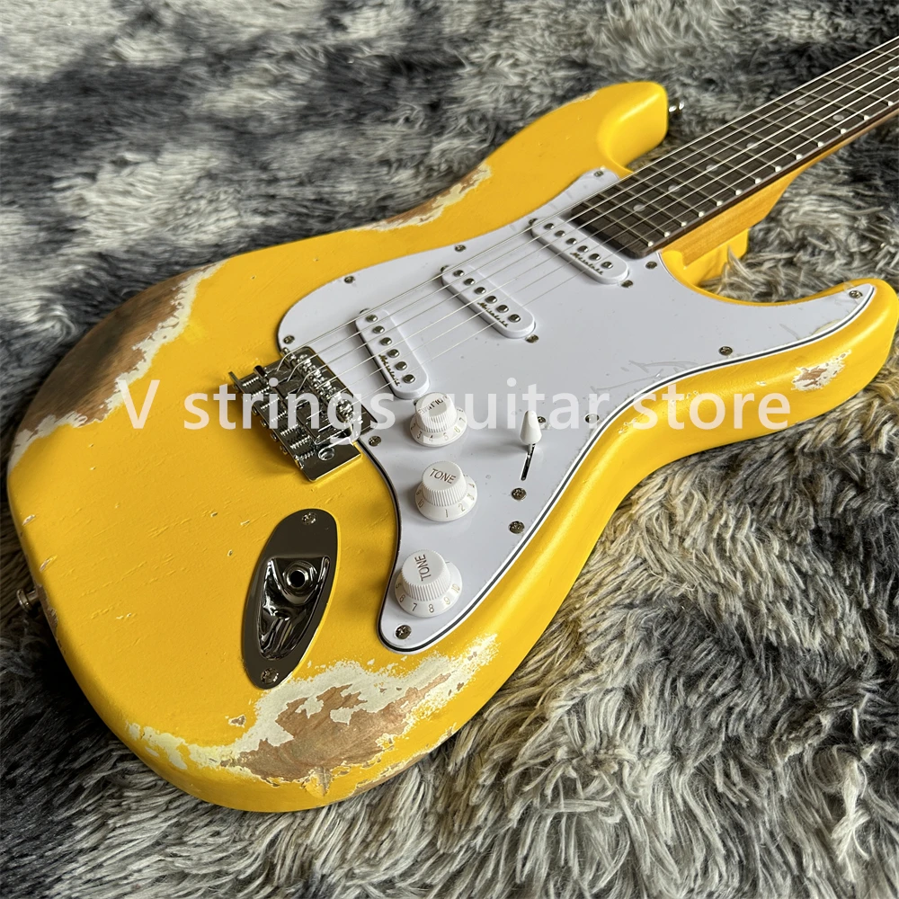 handed relics yellow aged electric guitar rosewood fretboard hot selling old guitarra chrome hardware shipping quickly