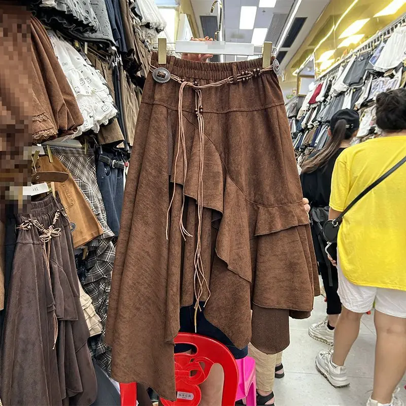 

2025 New Lotus Leaf Irregular Skirt Women Retro High Waist Medium and Long Skirt