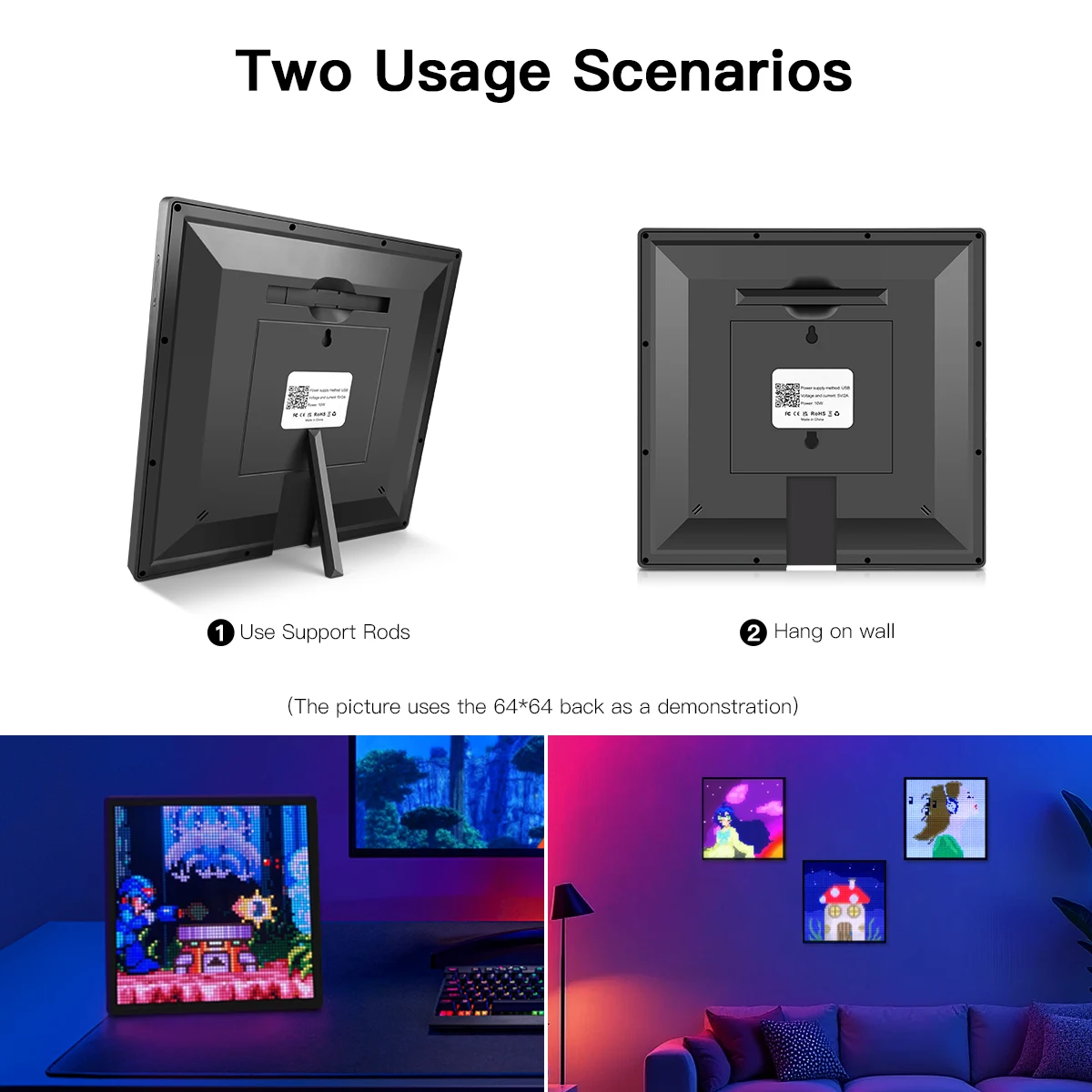 RGB Programmable LED Sign 32x32 64X64 Desk Room Decor USB LED Matrix Pixel Display Bluetooth Creative Animation Display Digital