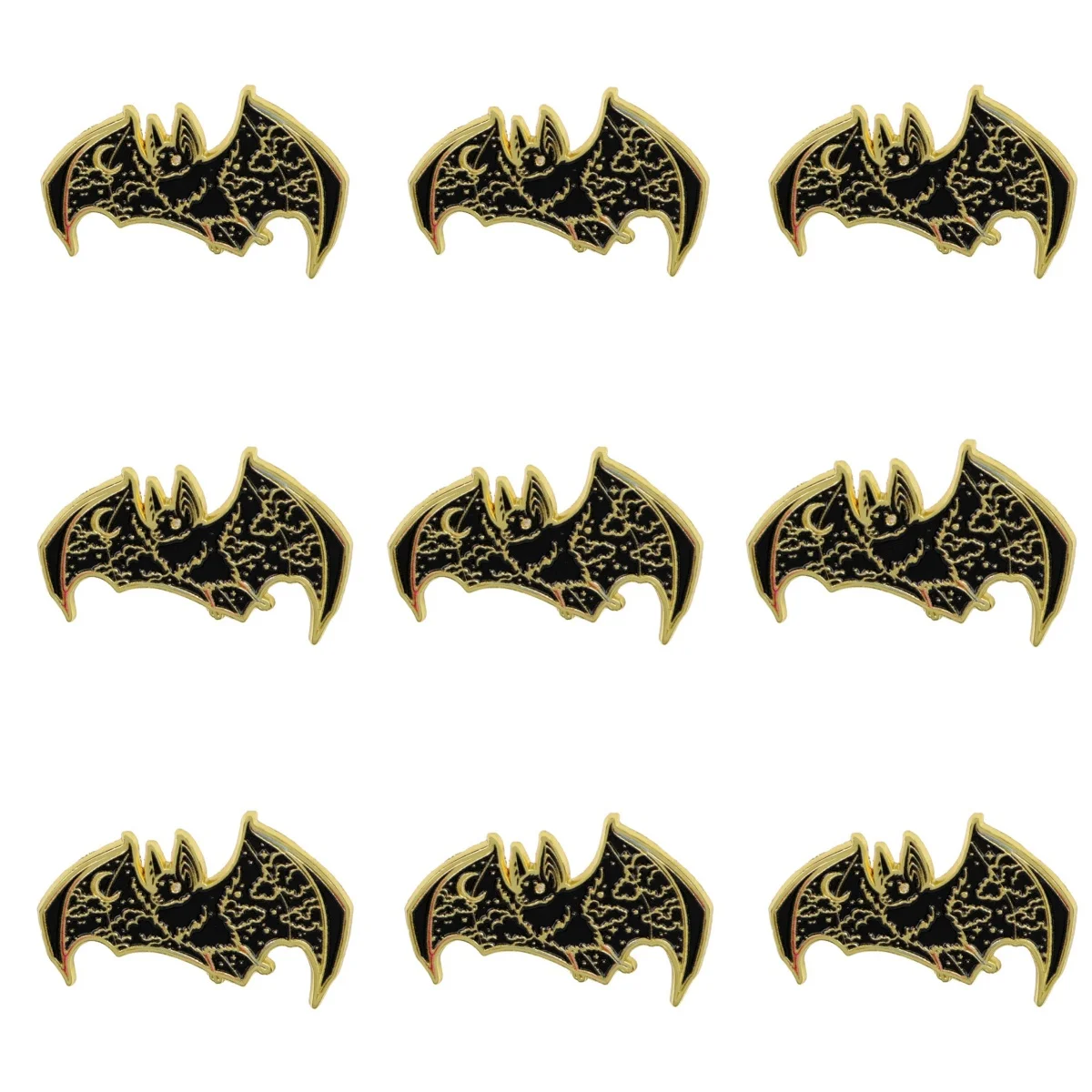 9-teiliges schwarzes Fledermaus-Emaille-Pin-Set, Punk-Brosche für Mantel, Damenbroschen, Kragen- und Reversnadeln, Metallabzeichen, Schmuckgeschenk für Freunde