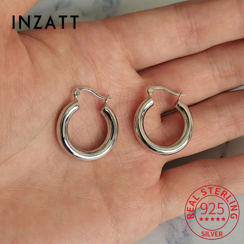 INZATT Real 925 Sterling Silver Round Geometric Huggies Hoop Earrings For Fashion Women Party Hiphop Fine Jewelry Accessories