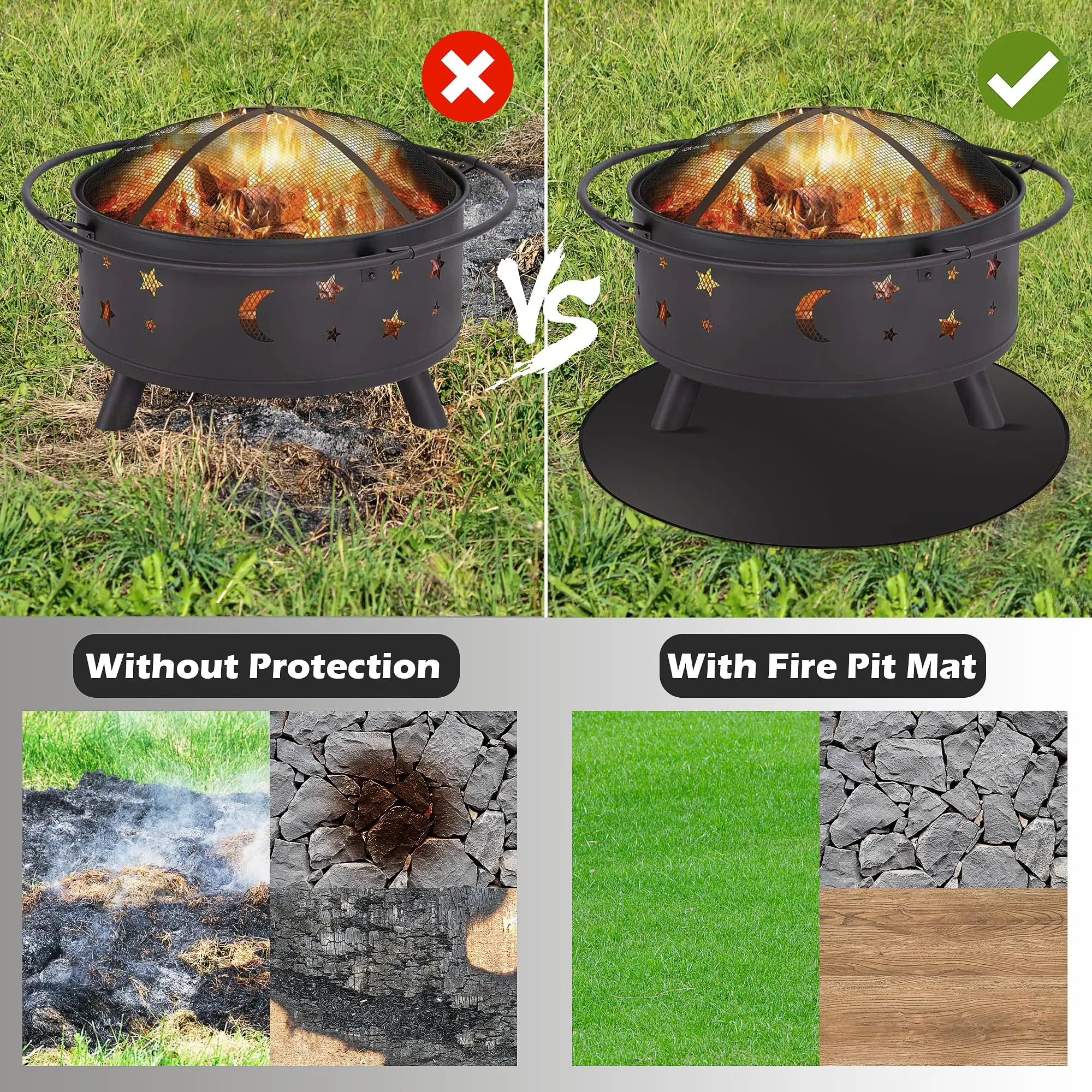 Under Grill Mat for Outdoor Double-Sided Fireproof Indoor Fireplace/Fire Pit Pad Oil-Proof Waterproof BBQ Protector Decks Patios