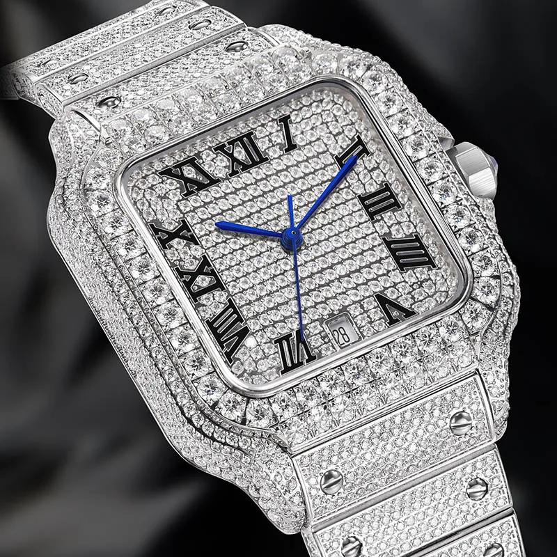 

PINDU New Moissanite Full Diamond Mechanical Men's Watch Stainless Steel Mineral Glass Men's Watch Waterproof Mechanical Watch