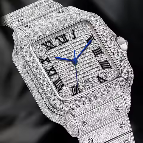 PINDU New Moissanite Full Diamond Mechanical Men's Watch Stainless Steel Mineral Glass Men's Watch Waterproof Mechanical Watch