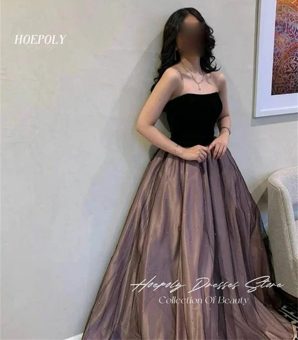 

Hoepoly Elegant Classy Strapless Sleeveless Pleat A Line Long Evening Dress Floor Length Sweep Train Formal Prom Gown New