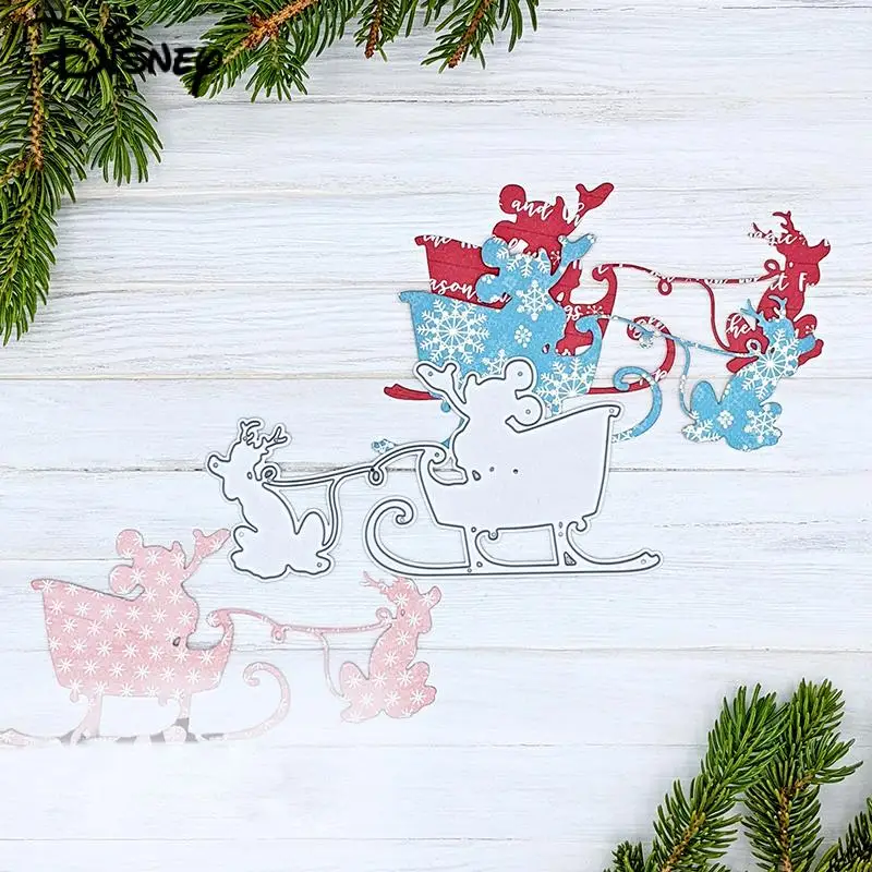 Christmas Sleigh Cutting Dies Disney Mickey Mouse Metal Diecut for Diy Scrapbooking Album Paper Card Decor Craft Die Cut 2022