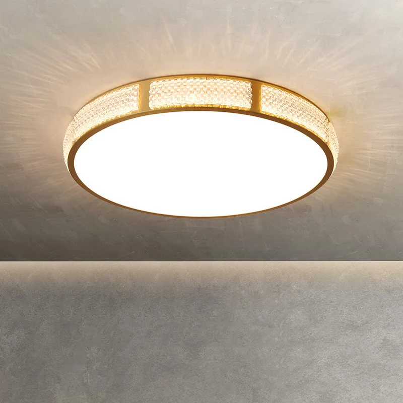 ضوء سقف LED فاخر من النحاس، مستدير بسيط وحديث، إبداعي لغرفة النوم وغرفة المعيشة