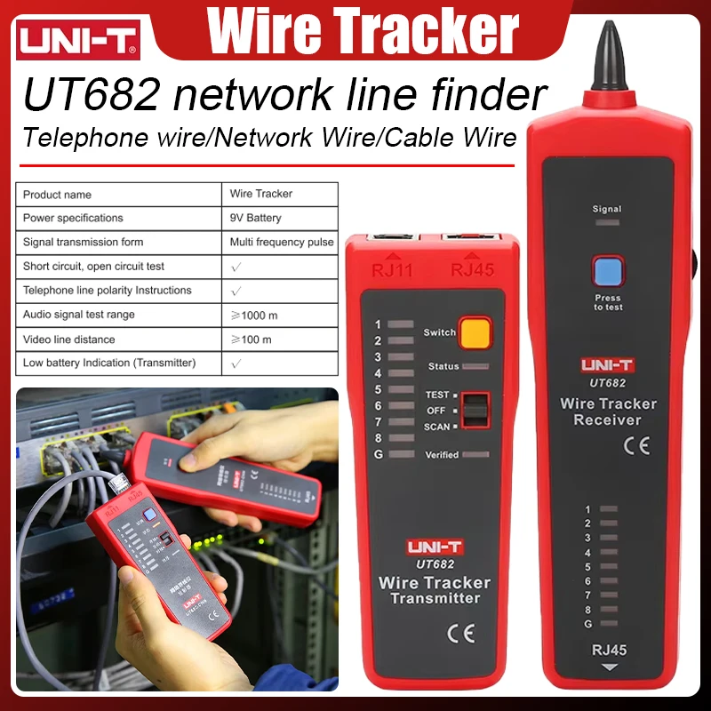UNI-T UT682 Network Wire Tester Tracker RJ11 RJ45 Wire Line Finder Lan tester Handheld Cable Testing Tool for Network Maintenanc
