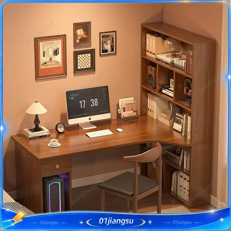 L Shaped Computer Desk with Bookshelf Large Corner Gaming Table Double E Sports Desk Long Writing Workstation for Home Office