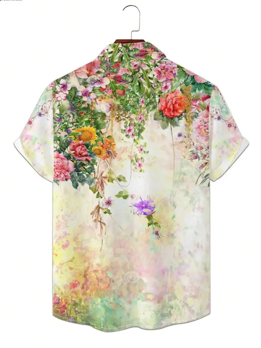 

Vibrant Floral 3D Printed Mens Short Sleeve Button Down Shirt With Roses Sunflowers And Wildflowers For Summer Beach Wear