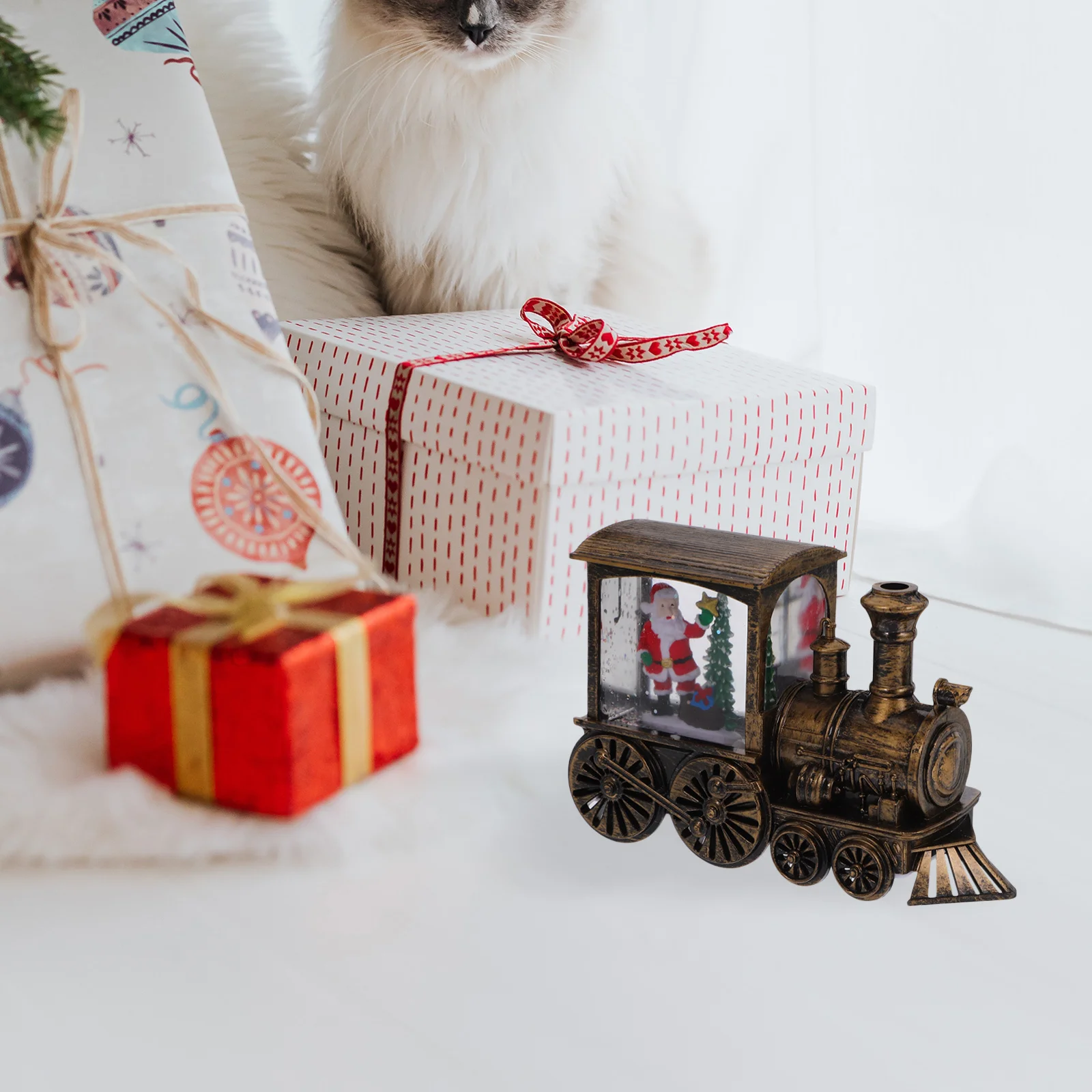 Cabeza de tren brillante, adorno navideño, luz nocturna, globo de nieve, decoraciones navideñas de Papá Noel, centro de mesa festivo para interiores