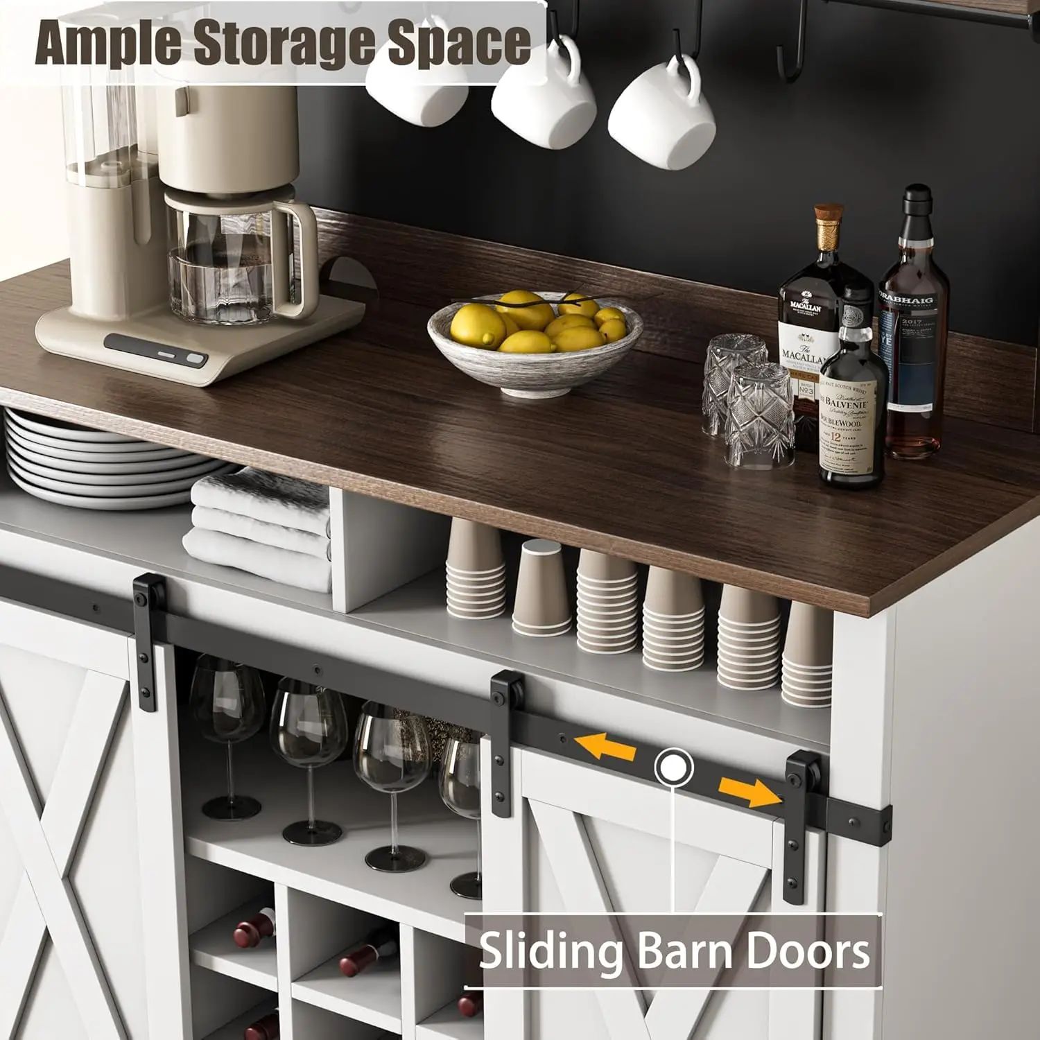 Armoire de Bar 75 pouces de haut, grande cuisine, armoire de Bar à café de ferme avec porte coulissante de grange