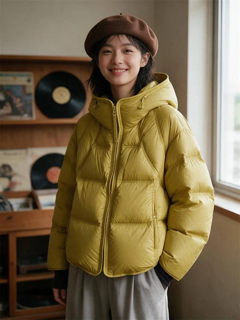 ZAROY Damen Winterjacke, verdickte warme Kapuzen-Baumwollparka, koreanischer Stil, einfarbig, vielseitig, lässiger kurzer Mantel, Schnee-Oberbekleidung, Winterjacke – Detail 29