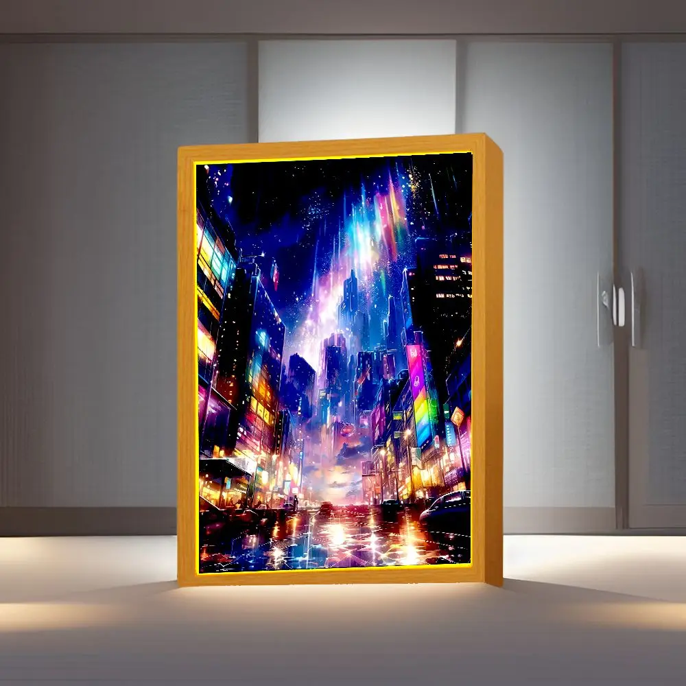 Beautiful City Light Painting Photo Frame Led Night Light Art Wall Lamps Bedside Table Room Home Decorate Friend Gifts Moon Lamp