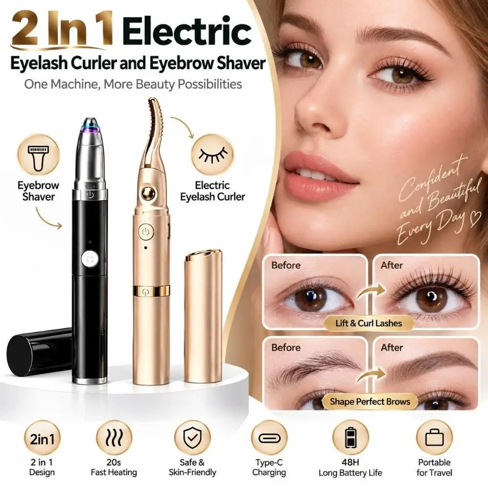 2 In 1 Electric Eyelash Curler Heated 3D Micro-Trimming Eyebrow Shaver Rechargeable Two-Gear Temperature Adjustment