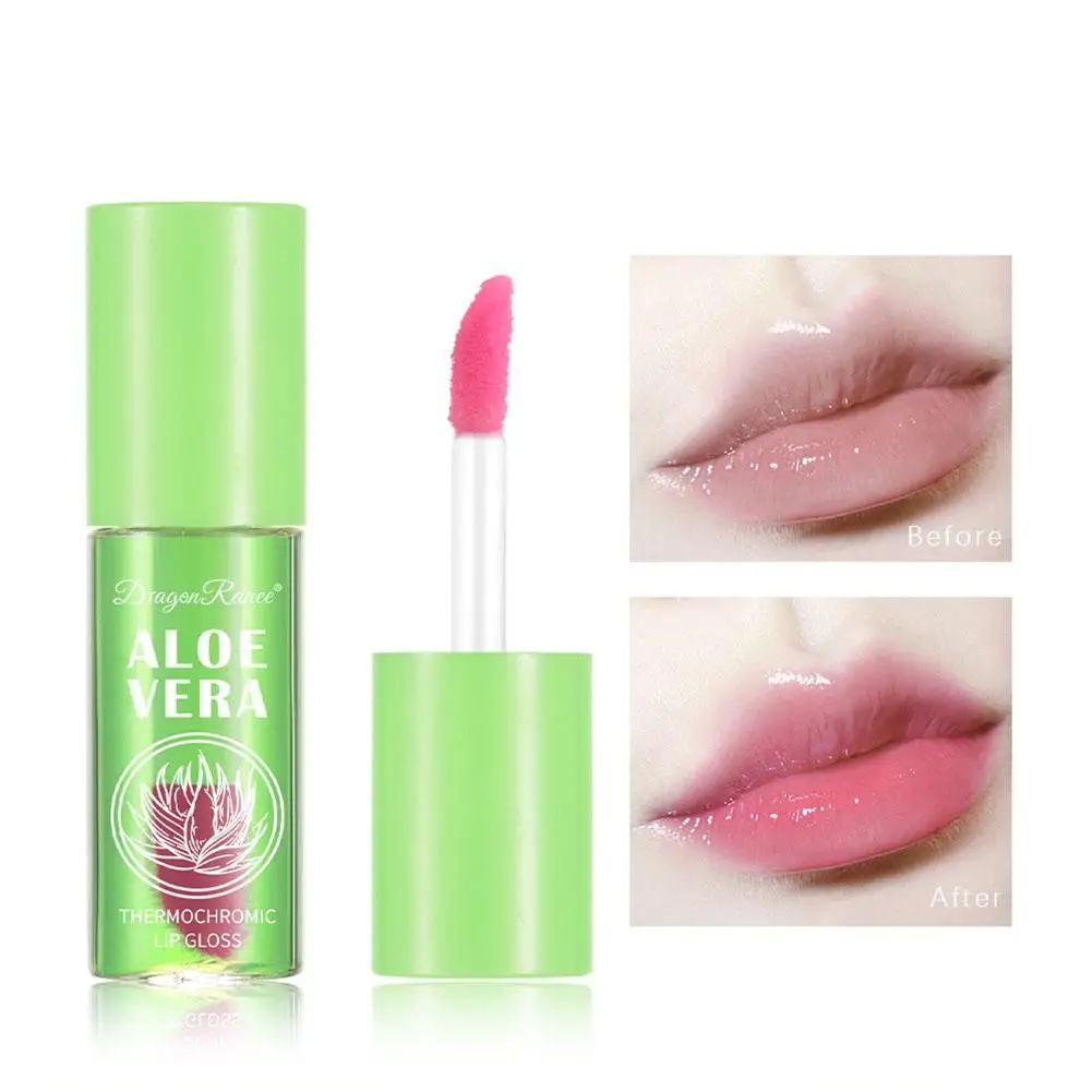 Natural Aloe Essence Lip Gloss, hidratante Lip Gloss, cor mutável, portátil, duradouro, nutritivo, batom impermeável, cuidados lábios