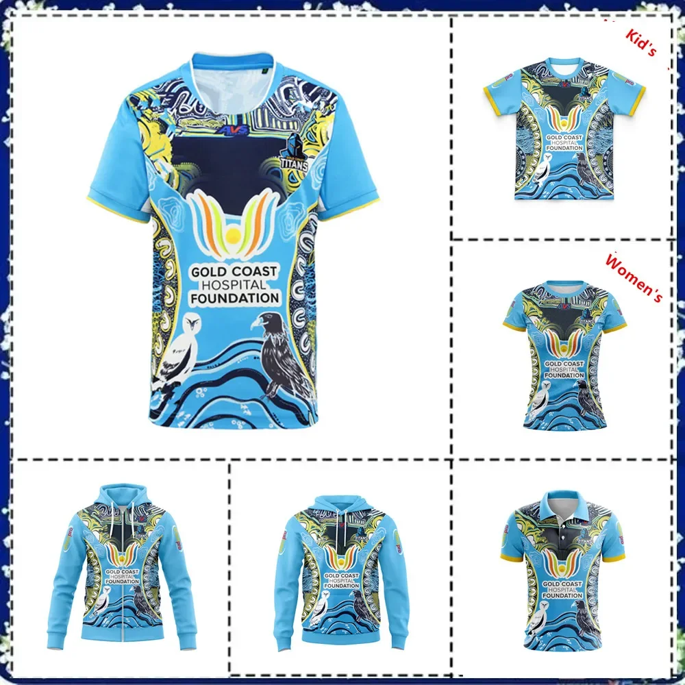 

2024 GOLD COAST TITANS INDIGENOUS MENS RUGBY Hooded zipper Kids -TRAINING JERSEY Size: S-XL-5XL ( Print name and number )