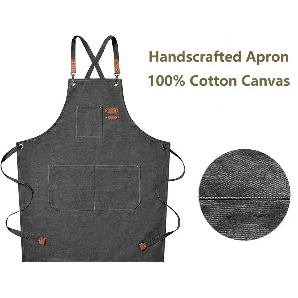 Waterproof Oilproof Canvas Cotton Apron Coffee Shop Kitchen Household Apron Gardening Denim Work Apron