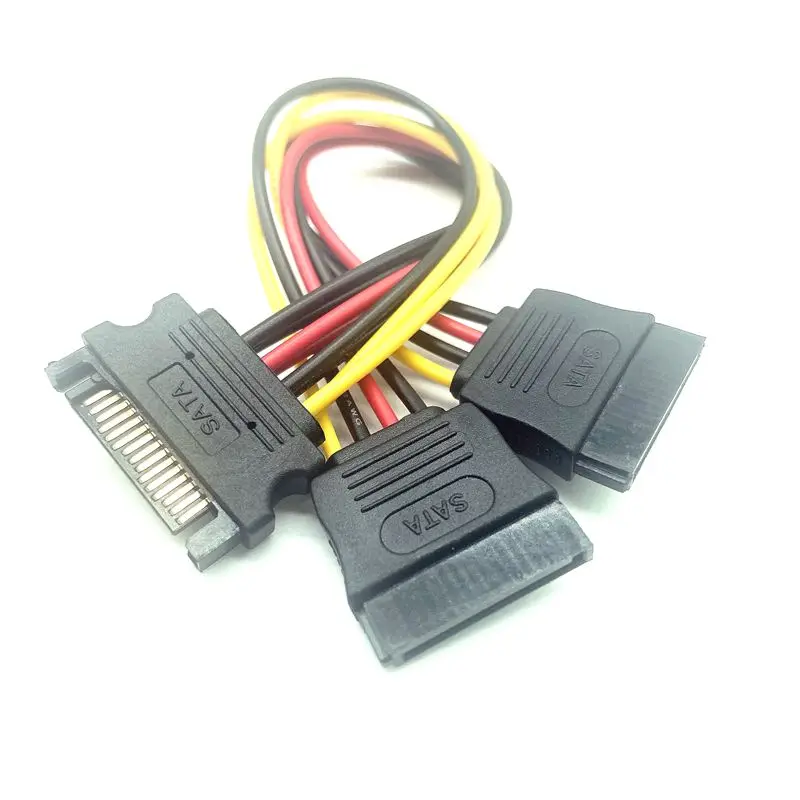 คุณภาพสูง15 Pin SATA ชาย2หญิง SATA Splitter Power Cable 20ซม.