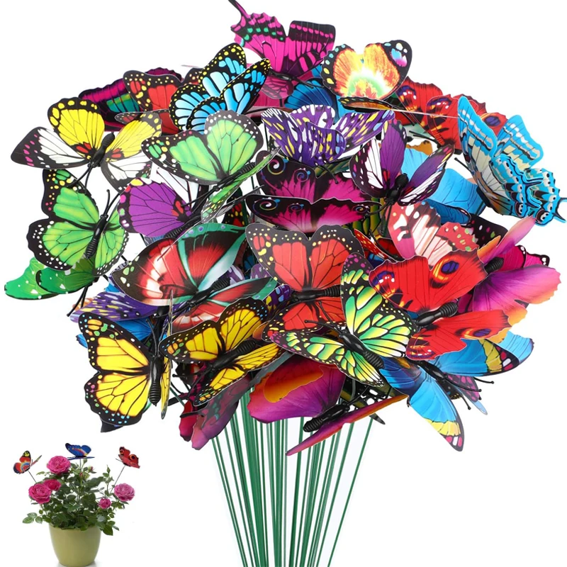 5-50Pcs Waterproof Butterfly Garden Yard Planter Butterfly Flower Arrangement Colorful Butterfly Outdoor Decor Flower Pots Decor