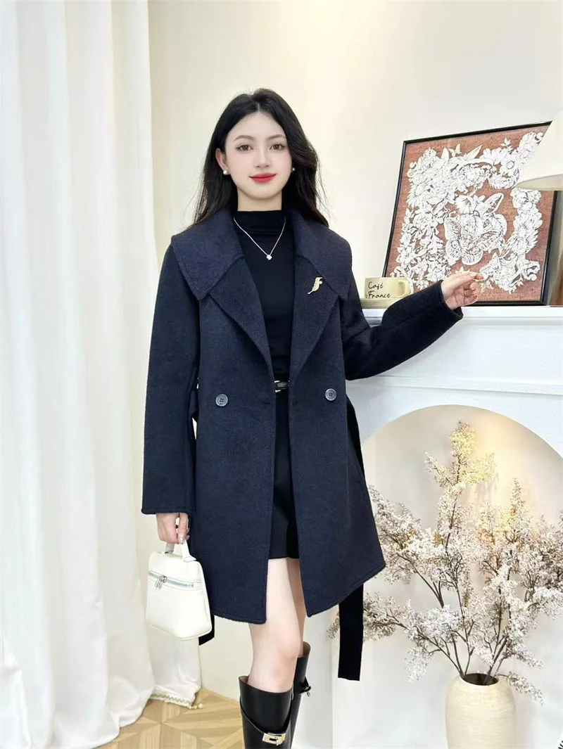 سترة صوفية عصرية للسيدات ذات وجهين للربيع والخريف بأكمام طويلة ملابس خارجية كورية للسيدات معطف متوسط الطول غير رسمي #5