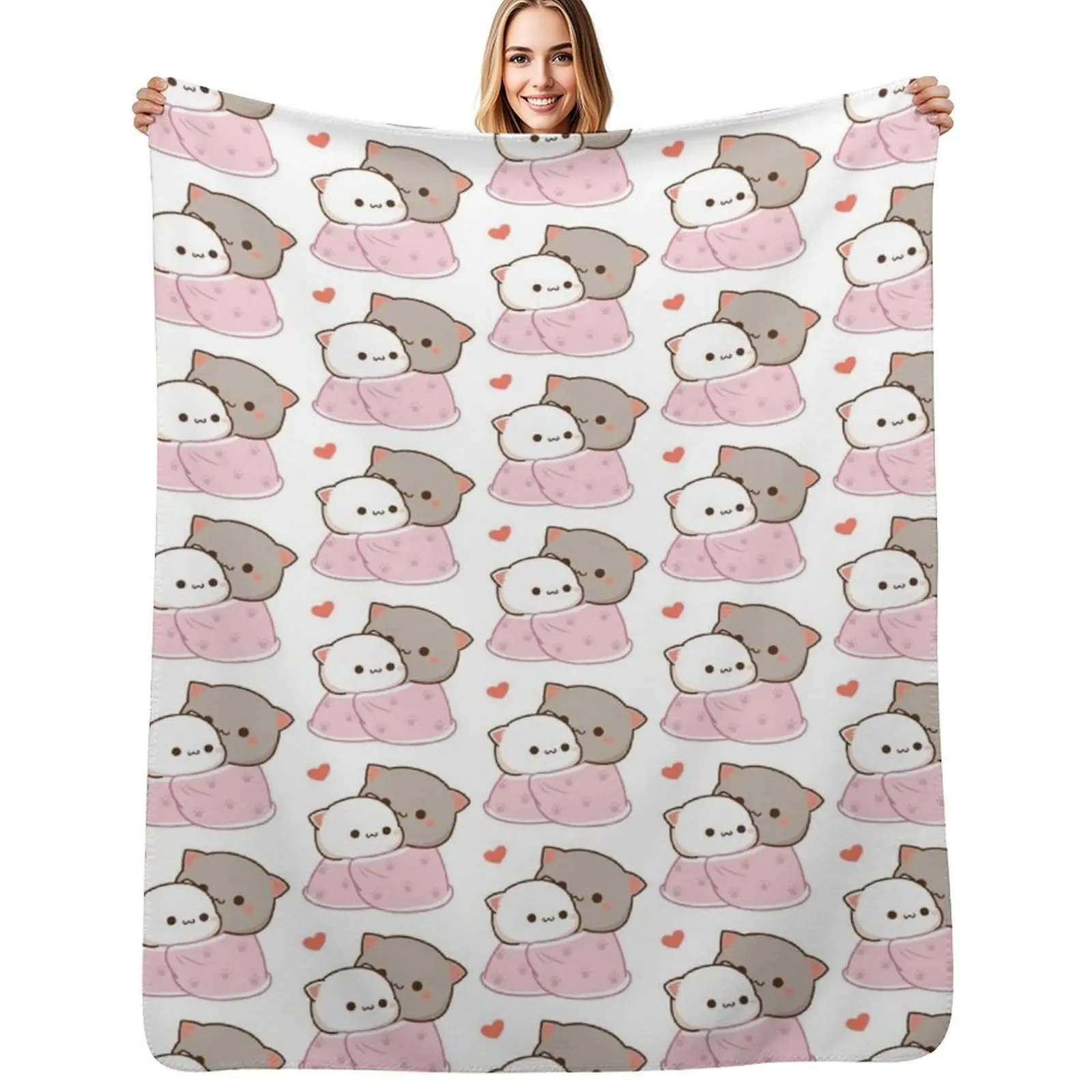 

Mochi Peach goma cat blanket love Throw Blanket Flannel Fleece Soft Warm Throw Blanket