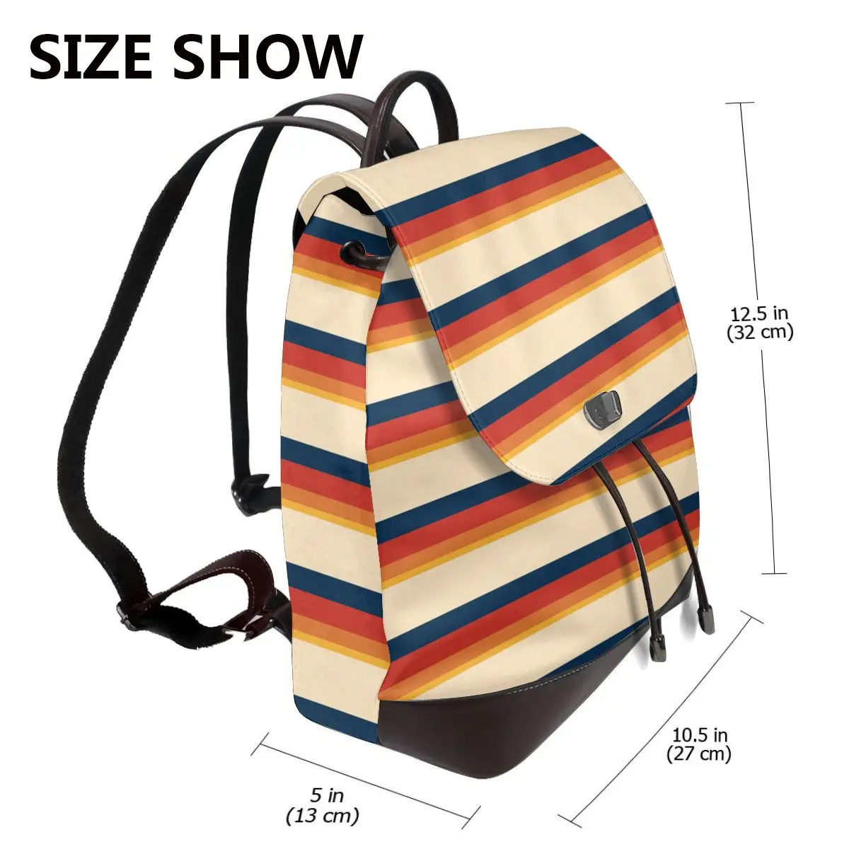 70s Vintage Stripes Retro Bookbag School Student Bags Hiking Travel Daypack for Women Fashion Derma Backpack