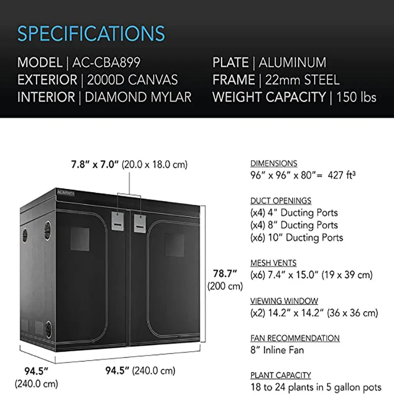 Imagem -05 - Hidroponia Interior Crescer Tenda Grow Room Box Plant Grow Reflective Mylar Estufas de Jardim Não Tóxicas 120 150 200 240 300cm