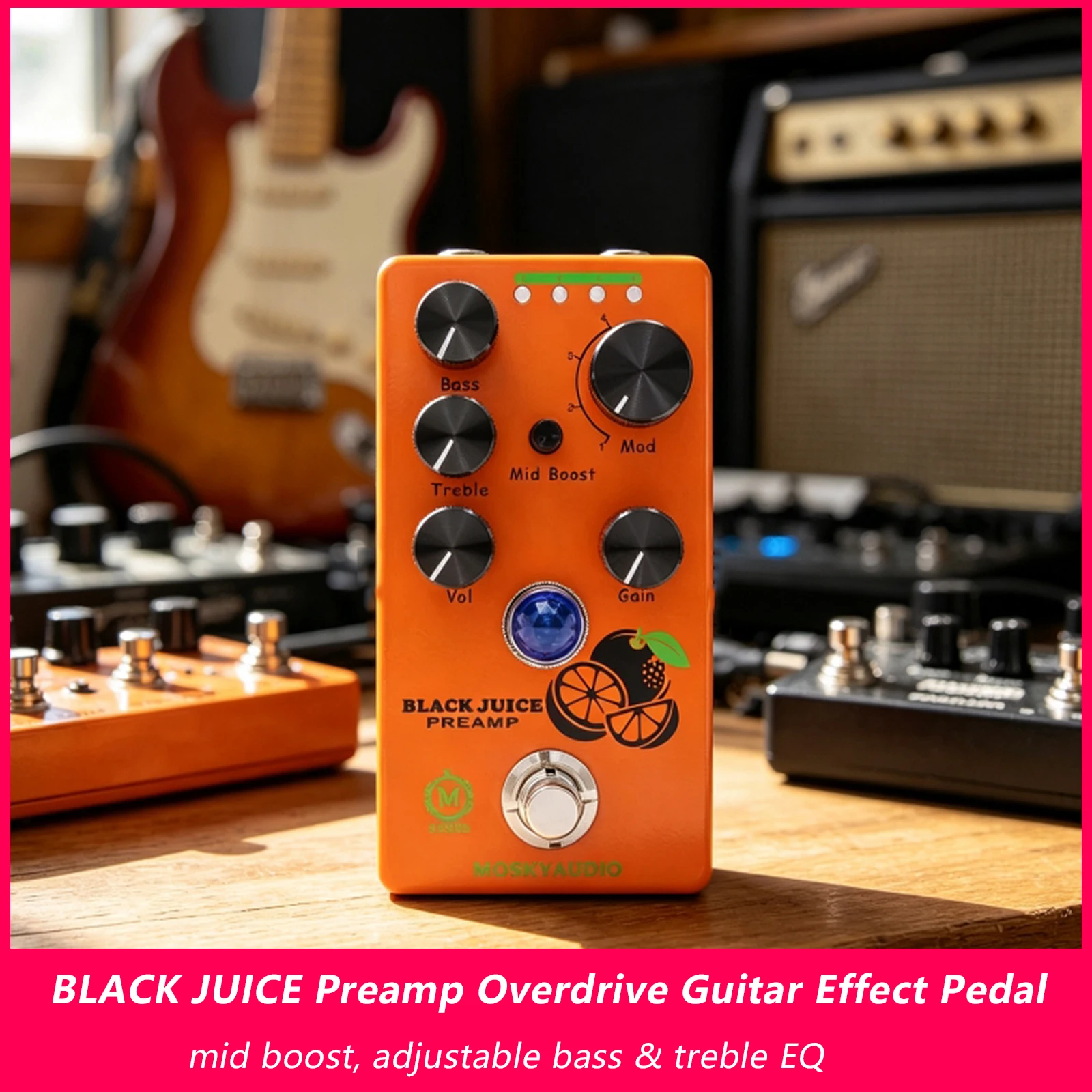 BLACK JUICE Preamp Overdrive Guitar Effect Pedal classic BB Preamp tone 4 Modes Mid Boost/ EQ/Booster For Electric Guitar & Bass