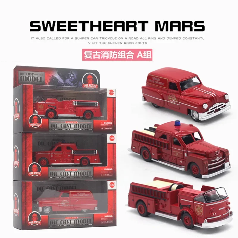 Random 1PCS of 6 Models 1:43 Alloy Retro Fire Truck Model Toy Car Model Car