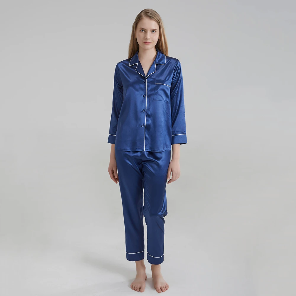 Jaxmonoy Real Silk Pajama Set for Women Luxury 6A Mulberry Silk Shirts and Trousers Two Pieces Sets Spring Summer Fall Sleepwear