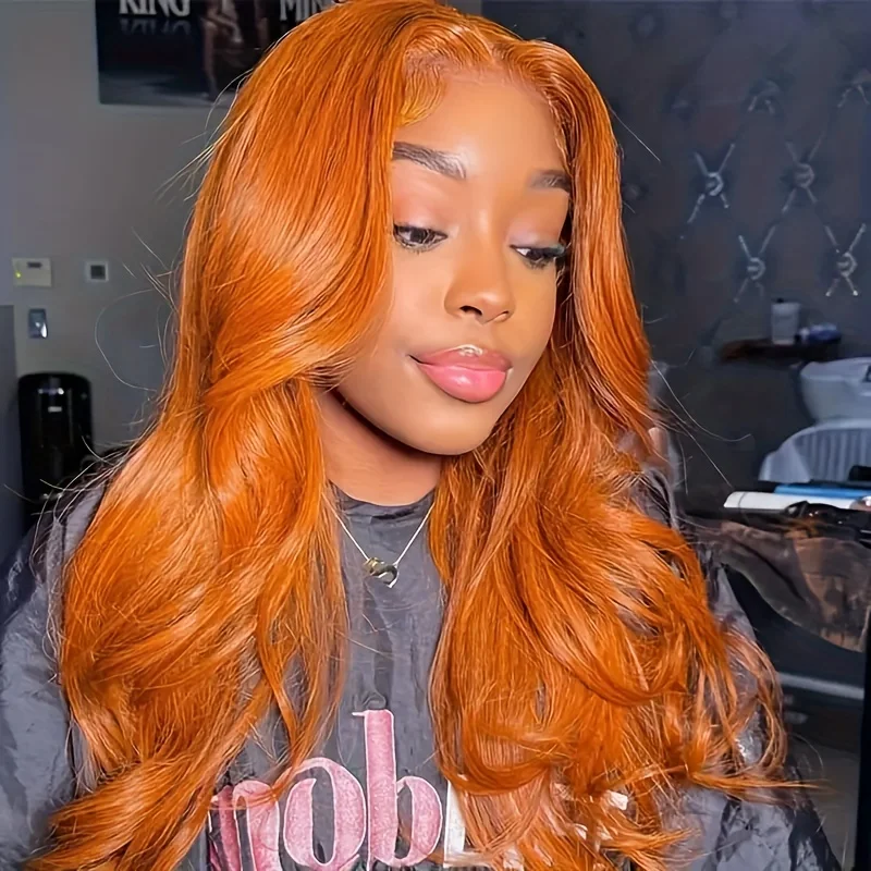 Perruque Lace Front Wig Body Wave Naturelle Orange 4x4, Cheveux Humains Pré-Plumés Colorés, Densité 200, Vidéo HD, pour Femme