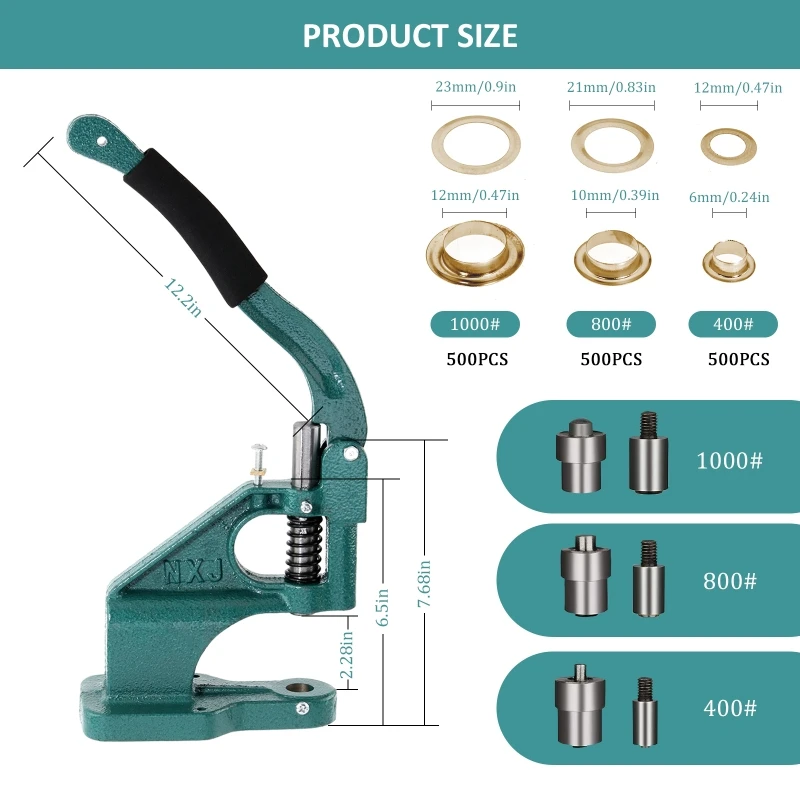 Handle Button Punching Machine +1500pcs Buttonholes of Inner Diameter 6/10/12mm Eyelets Manual Buttonhole Press Button Machine