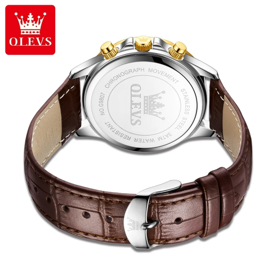 OLEVS 9807 modny zegarek kwarcowy prezent skórzany pasek do zegarka z okrągłą tarczą zegarek na rękę kalendarz Luminous mały drugi