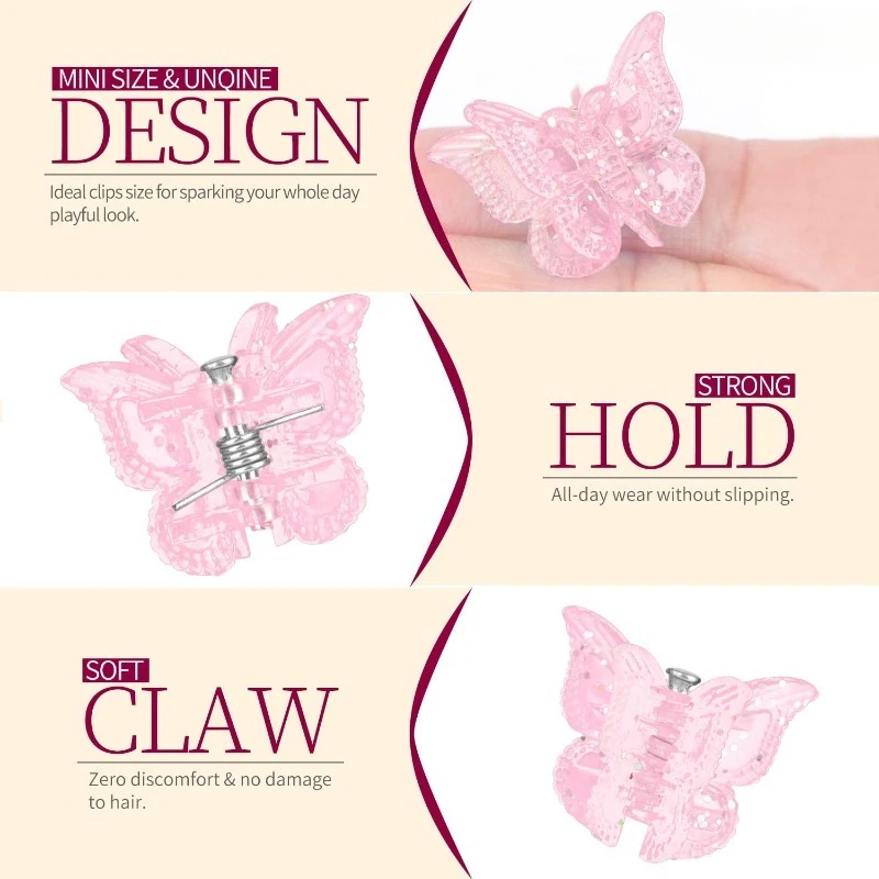 Glitzernde Mini-Schmetterlings-Haarklammern, glitzerndes, farbenfrohes Haar-Accessoire für Mädchen und Frauen, Y2KSet mit 30 Stück (Glitzer) – Detail 2