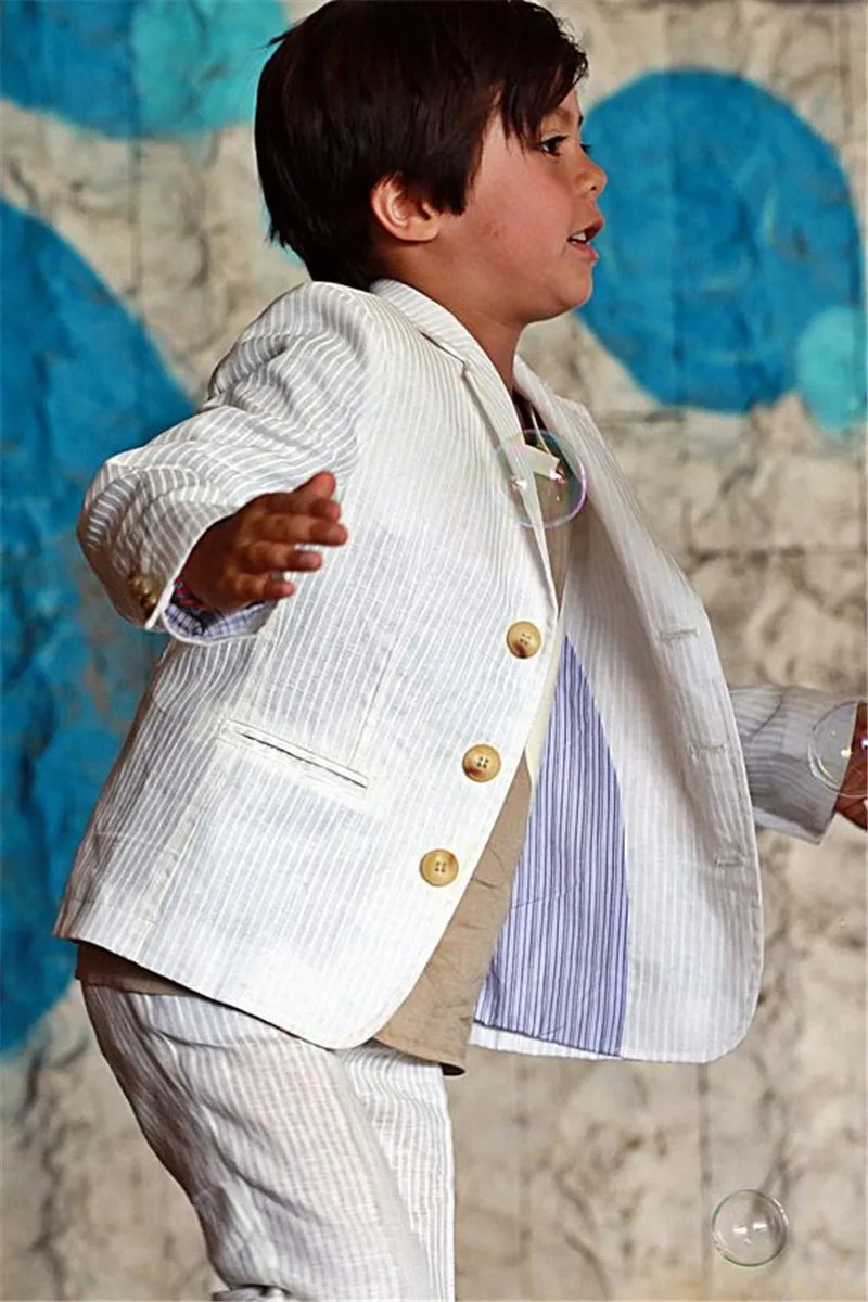 

Beach seersucker Wedding suit/Toddler boy linen outfit slim fitted summer suit/White linen suit/Tailored Kids suit Blazer Suits