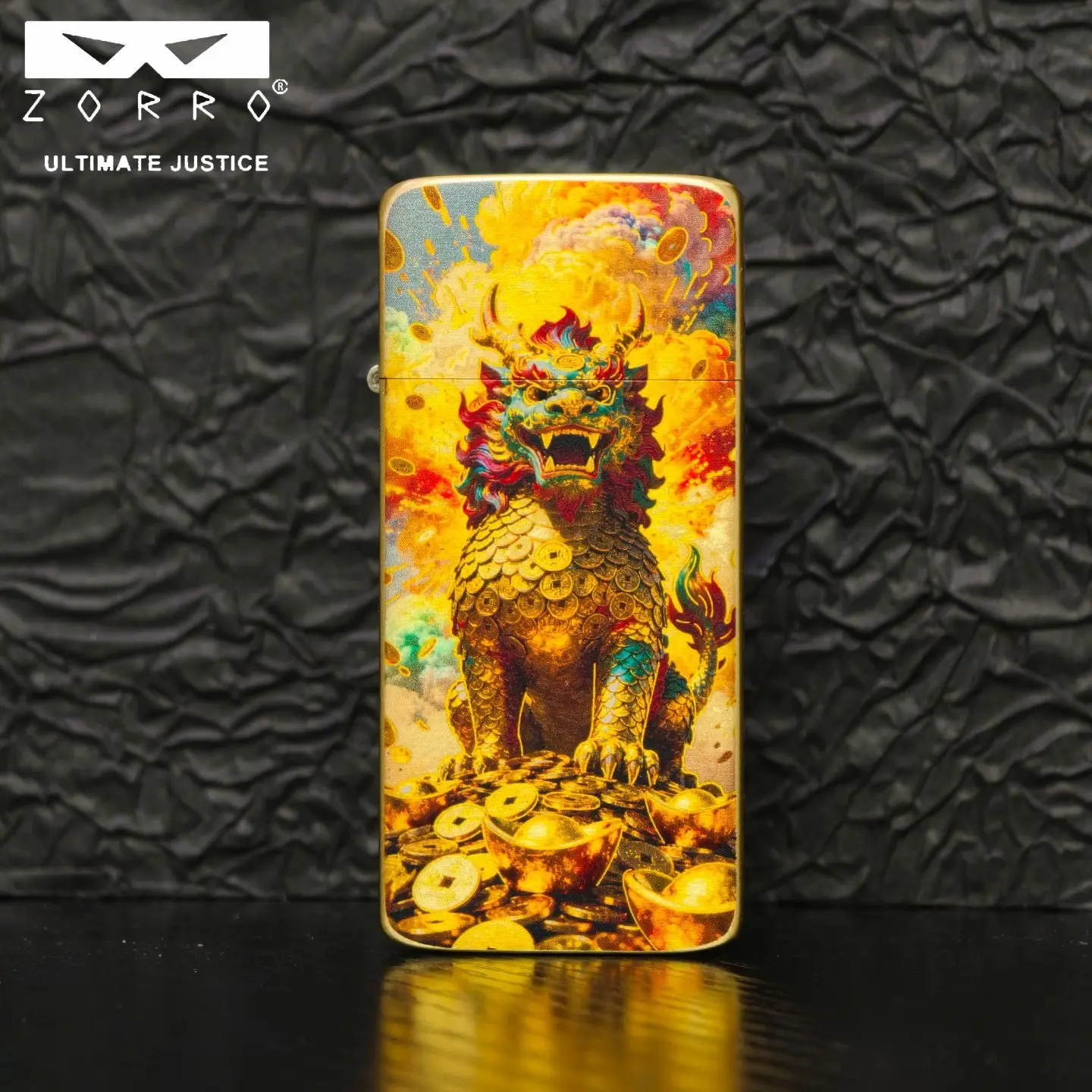 ZORRO Pure Copper Card Style Ultra-thin Kerosine Lighter, Retro Pure Copper Carved Enamel Painted Double-sided Cigarette Lighter view 2
