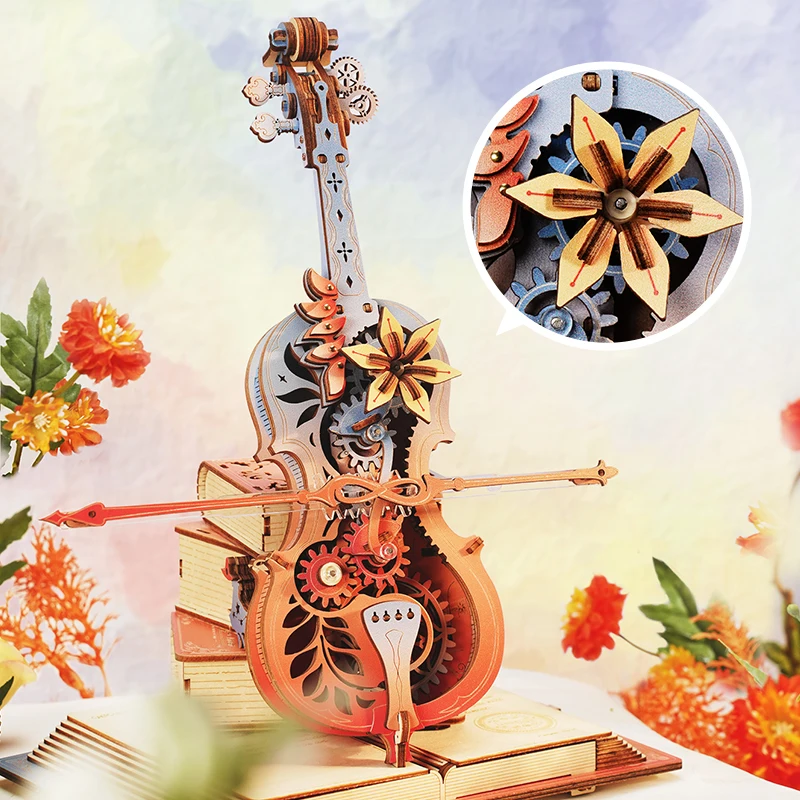 

Robotime Magic Cello 3D пазлы для взрослых, деревянная музыкальная шкатулка, головоломка для сборки, уникальный музыкальный подарок, наборы для хобби, музыкальная шкатулка Cat's Sky City