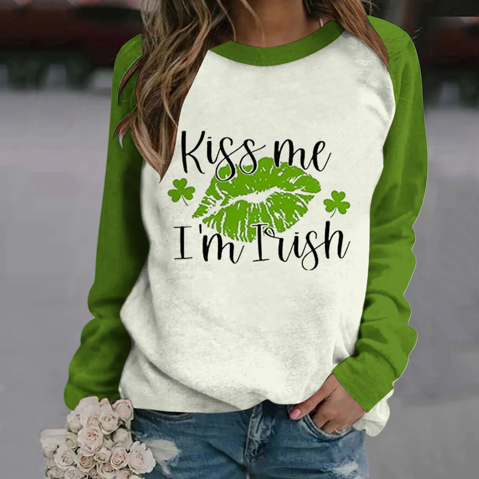 

2024 Women's Fashion Fun St. Patrick's Day Printed Long Sleeved Round Neck Casual Sports Hoodie (2) Hoodies for Women Sports