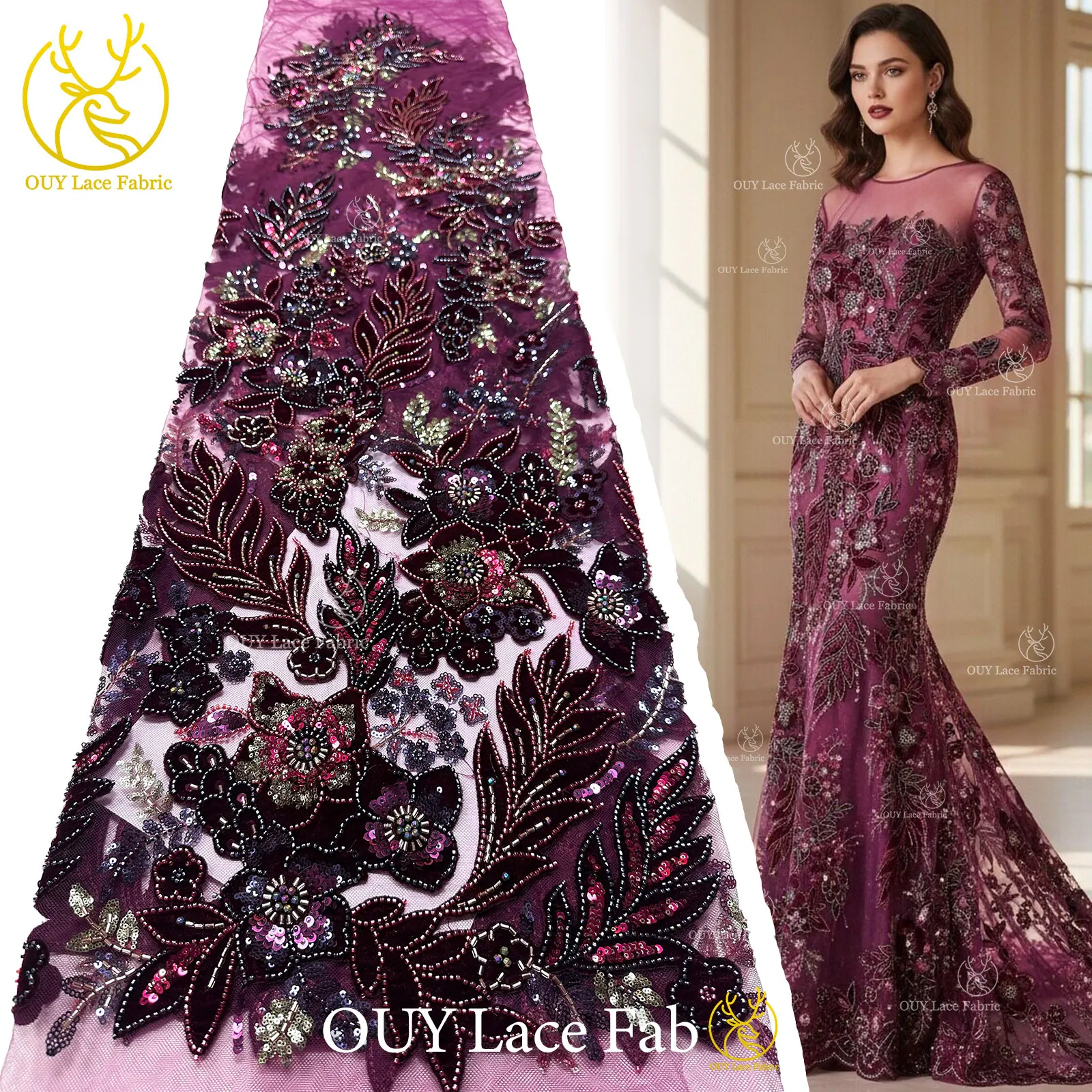 

Бархатная кружевная ткань с вышивкой бисером и блестками 2025 года, Золотая роскошная французская нигерийская ткань для платья, материал для вечерней одежды