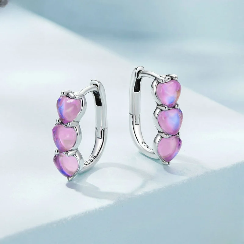 Stained Glass Earring New Stylish Pink Love Ladies Sweet Cool S925 Sterling Silver Earrings