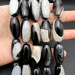 15x30MM 12PCS Large Natural Uruguayan Black Agates Quartz Barrel Nugget Focus Pendant Beads For DIY Jewelry Making MY240801