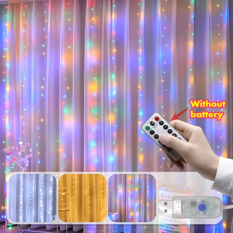3/2/1M LED Multicolor Curtain Light USB Plug in 8 Modes Fairy Garland Light Remote Room Wall Christmas Party Decor String Lights