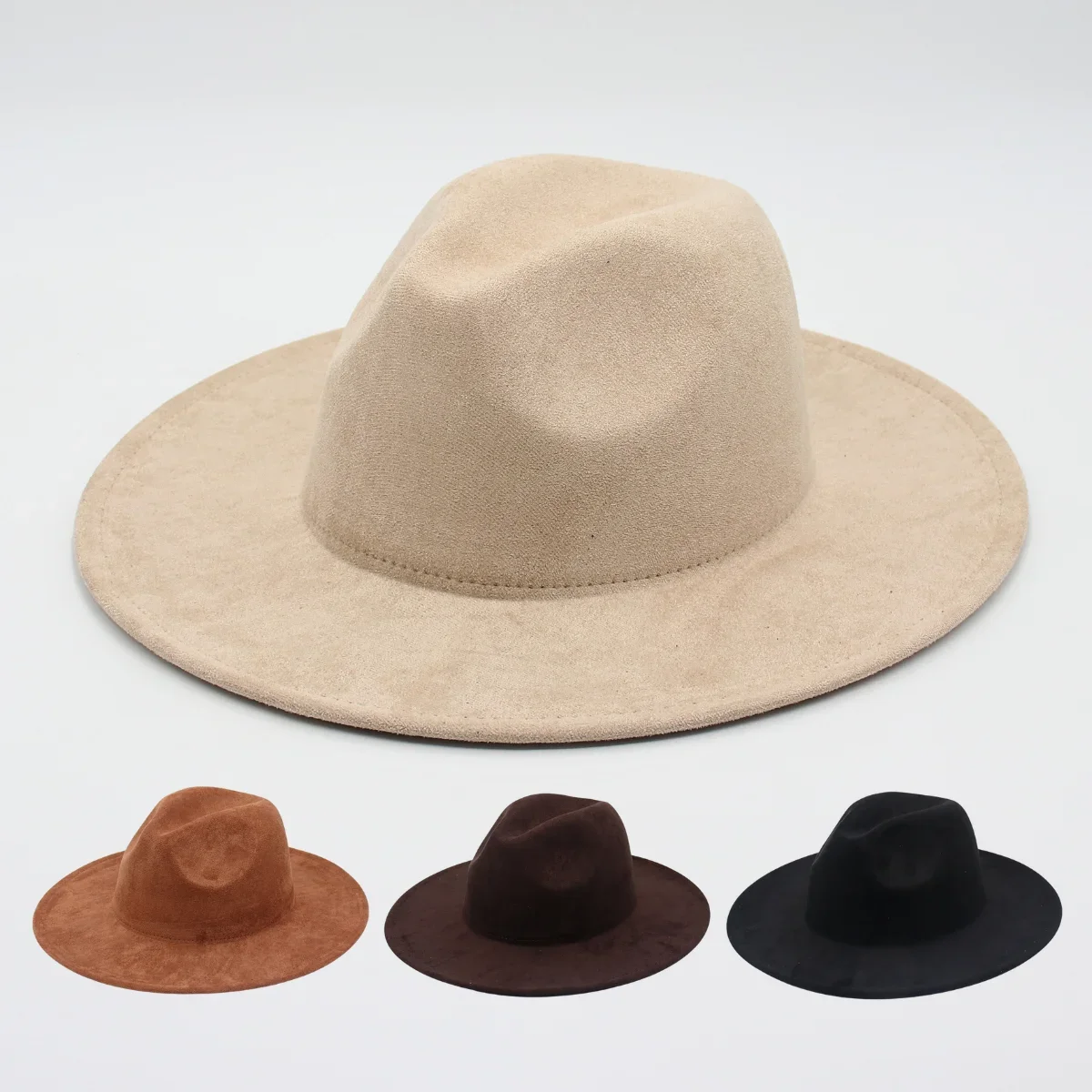 New Church Suede Fabric Fedora Hats Winter Autumn Wide Brim Gentleman Felt Hats British Jazz Women Flat Brim Dress Hats American