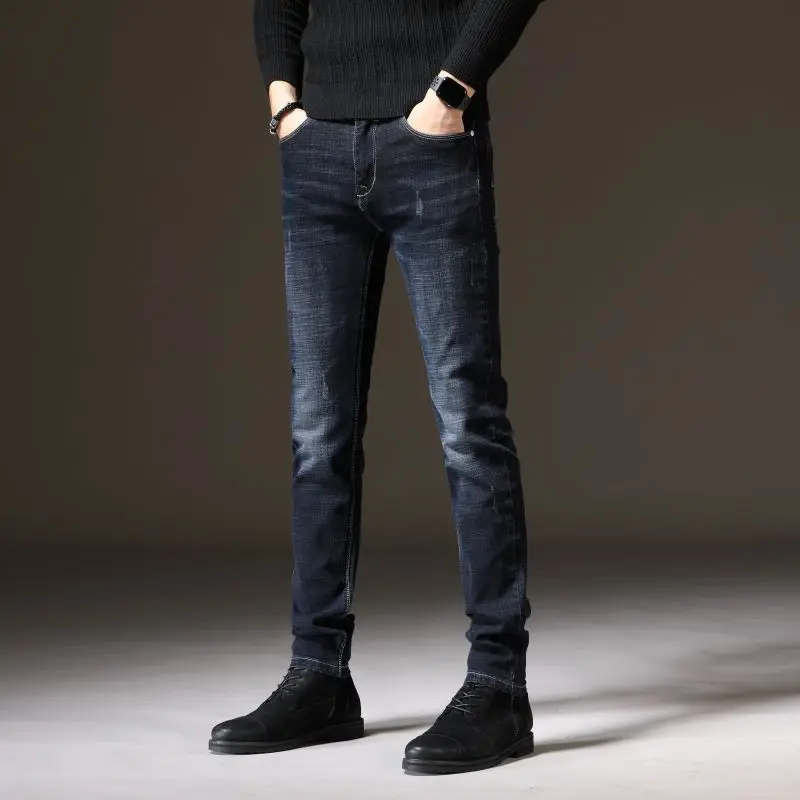 2024 Spring and Autumn New Fashion Trend Soft and Comfortable Elastic Small Legs Men\'s Casual Slim High-Quality Denim Pants