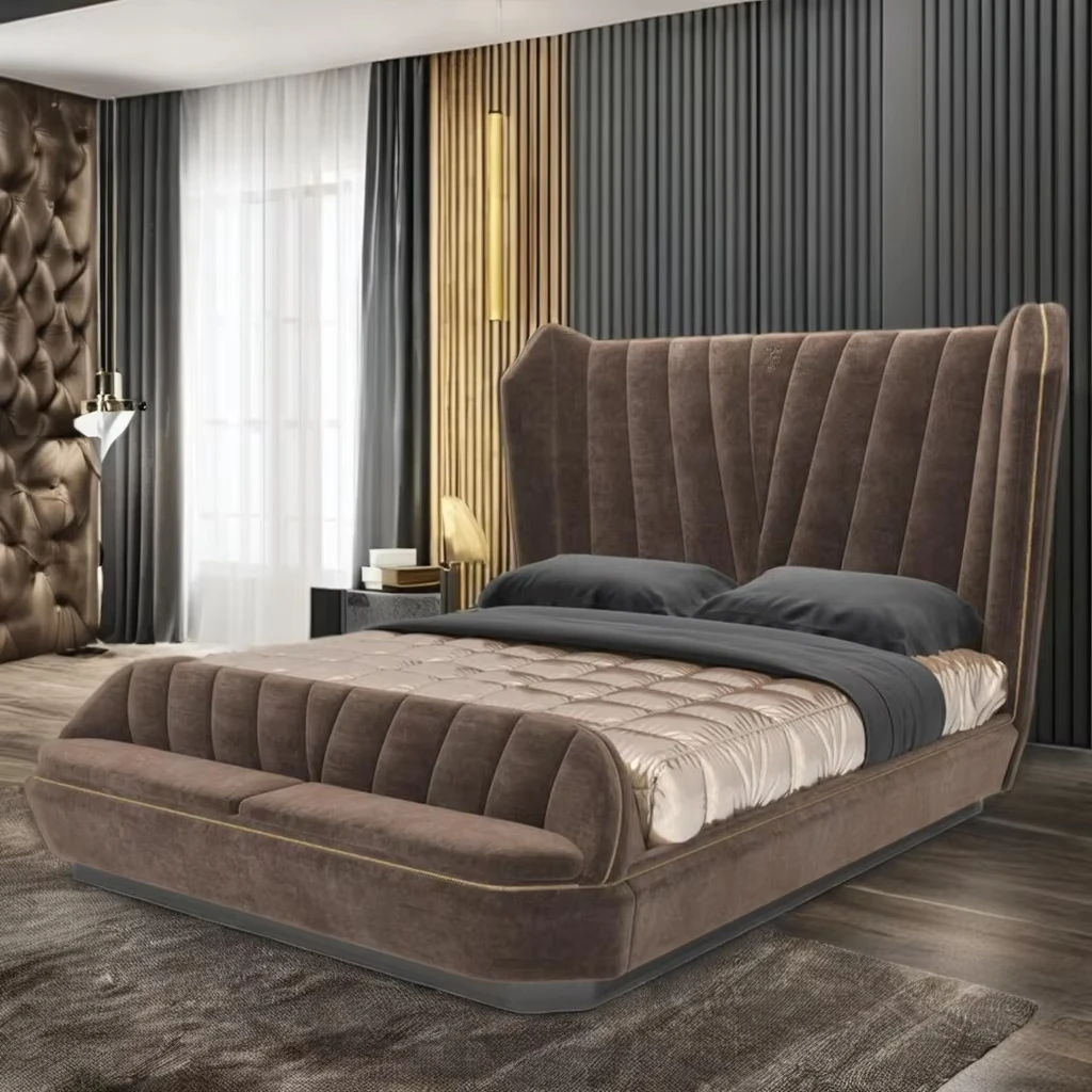 #w  Luxury Modern Hotel Bedroom Furniture Set High Quality King/Queen Size Bed Wooden Frame Soft Bed Storage Feature